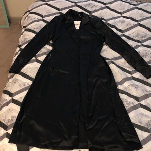 Satin Open Front with Tie Long Jacket